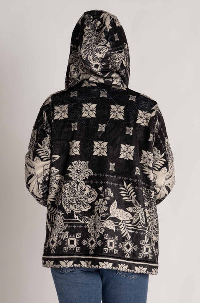 Johnny Was - Joan Zip Hoodie Sherpa Jacket in Myna Scarf Print