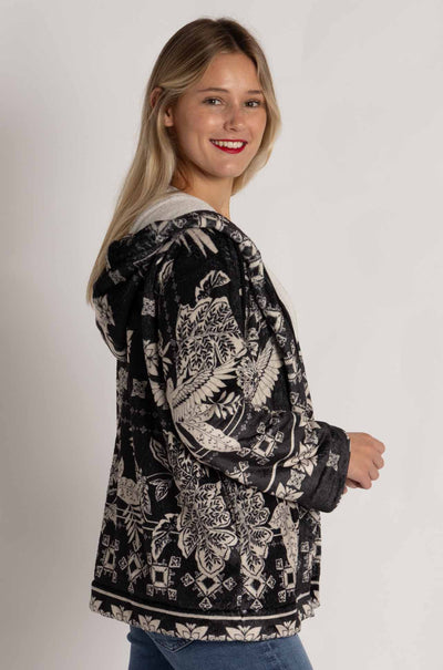 Johnny Was - Joan Zip Hoodie Sherpa Jacket in Myna Scarf Print