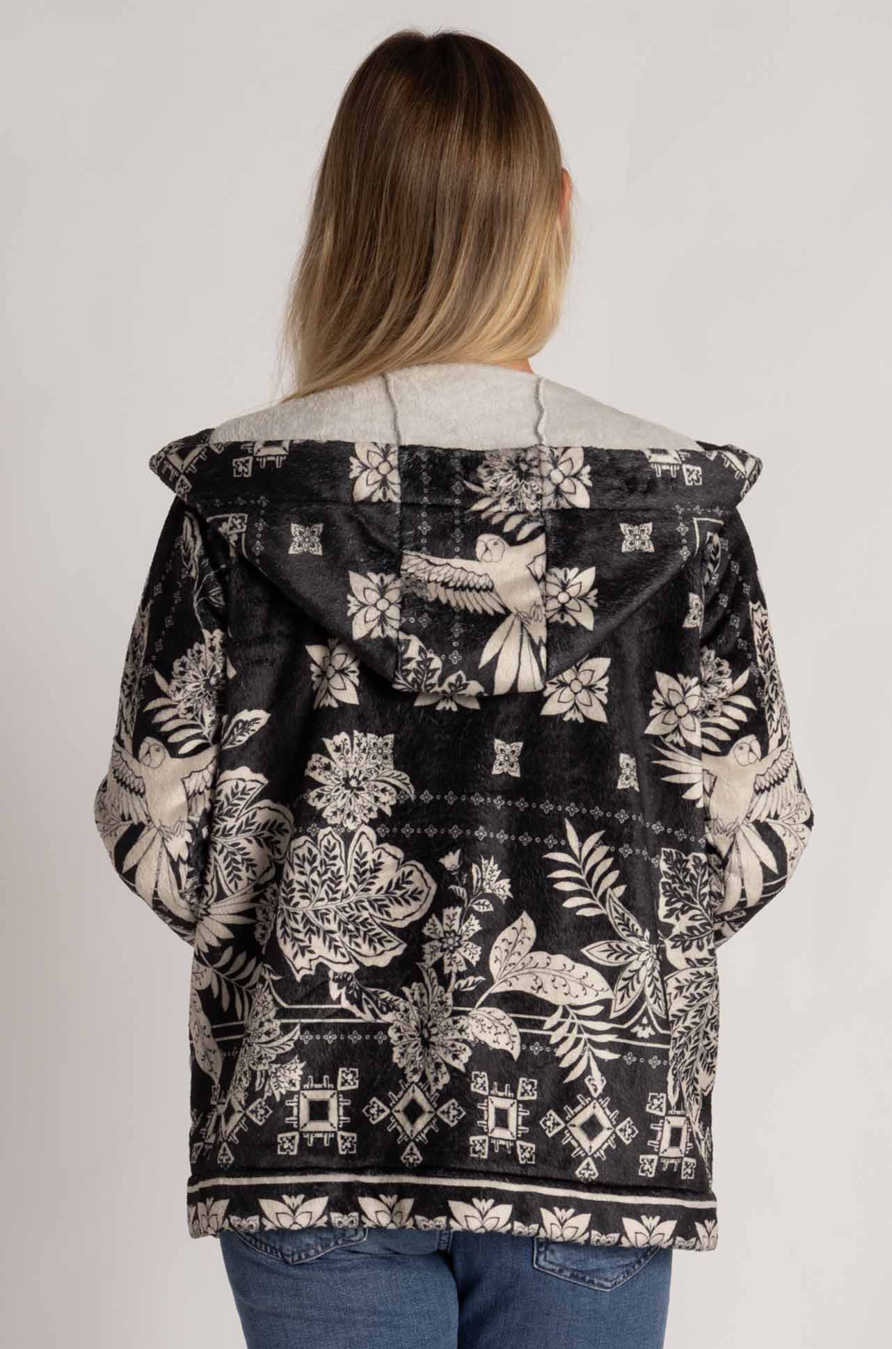 Johnny Was - Joan Zip Hoodie Sherpa Jacket in Myna Scarf Print