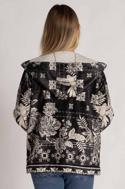 Johnny Was - Joan Zip Hoodie Sherpa Jacket in Myna Scarf Print