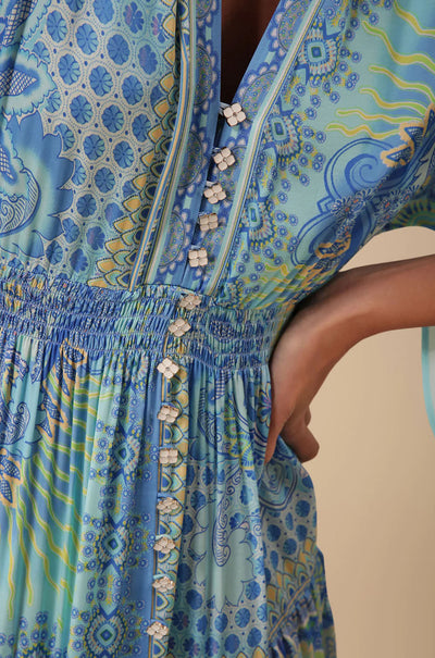 Hale Bob - Kaylee V-Neck Midi Dress in Blue