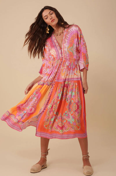 Hale Bob - Kaylee V-Neck Midi Dress in Orange