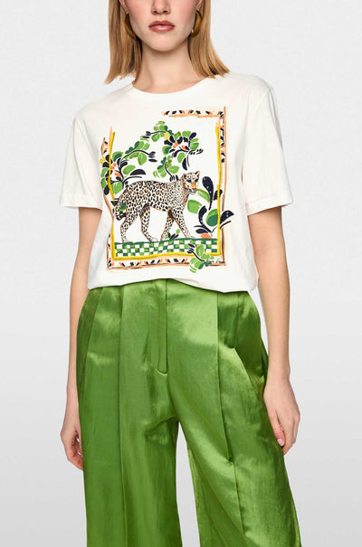 Marc Cain - Leo's Oasis Cotton T-Shirt w/ Leopard Motif