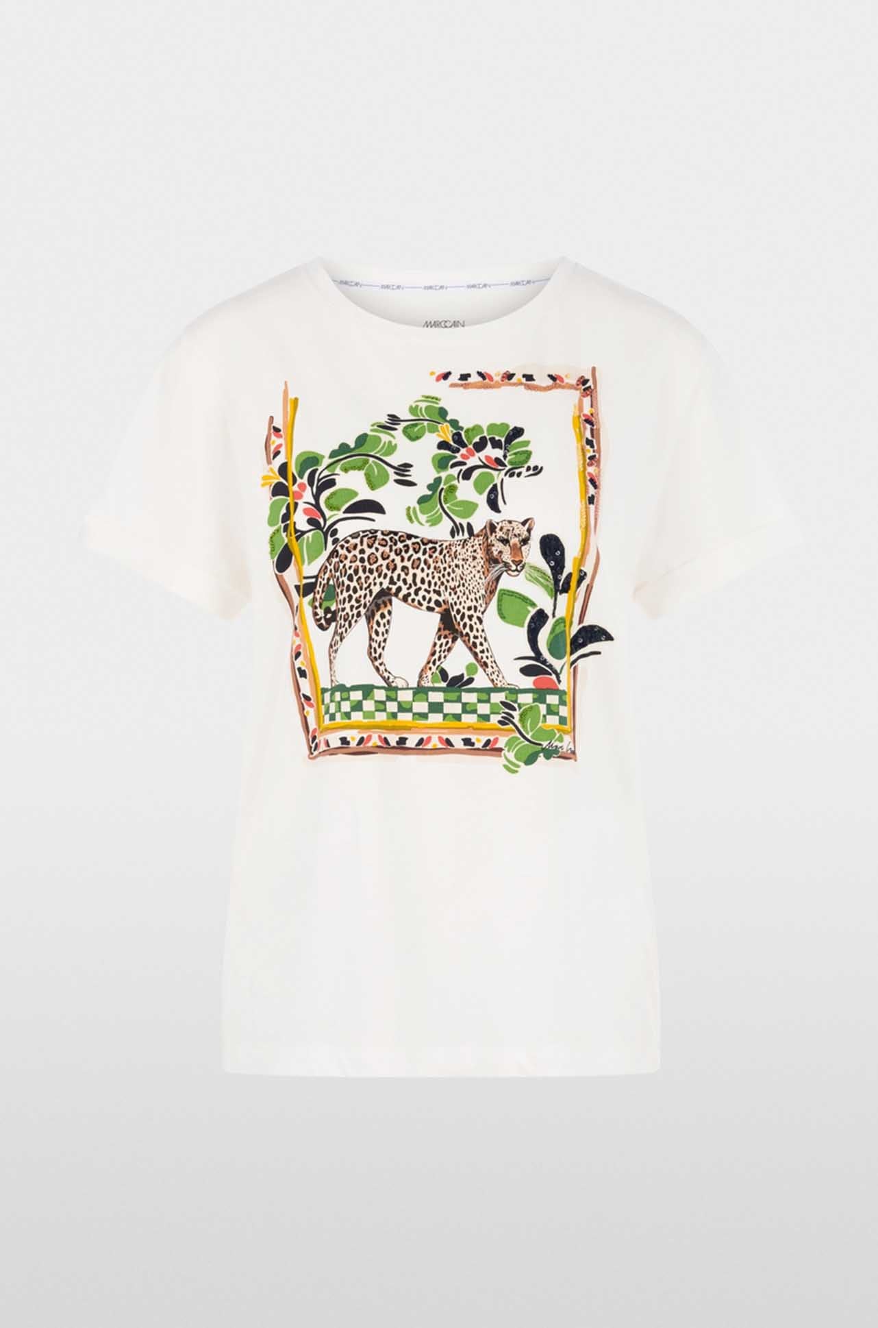 Marc Cain - Leo's Oasis Cotton T-Shirt w/ Leopard Motif