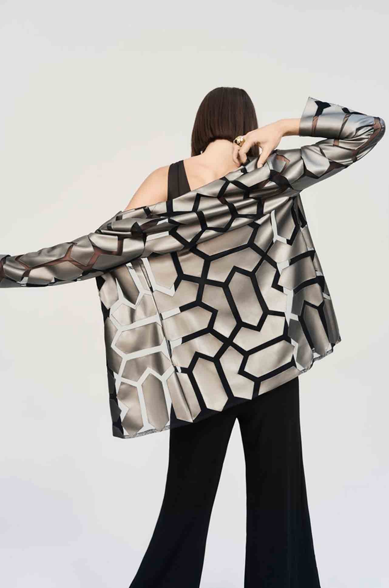 Joseph Ribkoff - Laser-Cut Leatherette on Mesh Jacket in Gunmetal