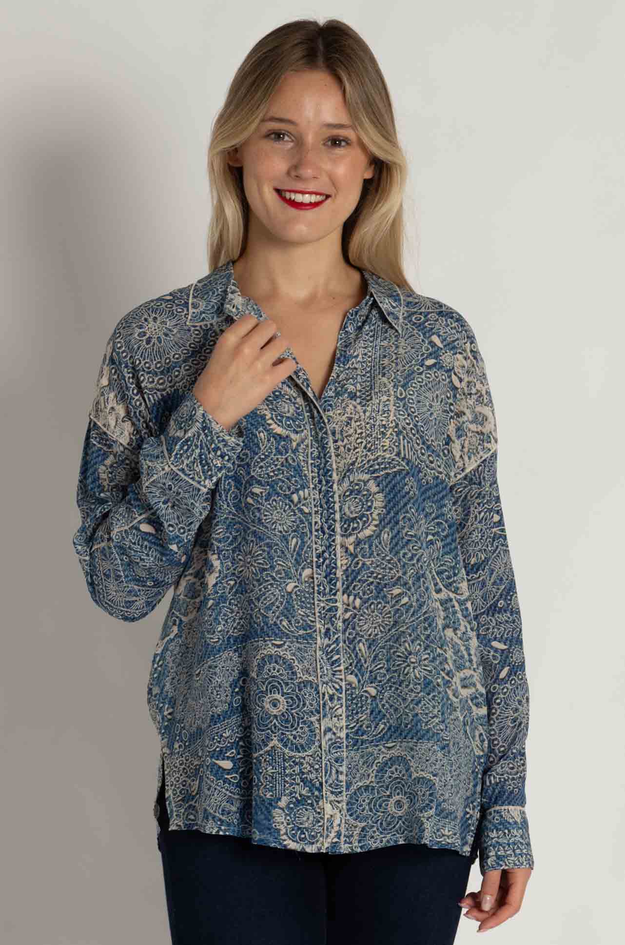 Johnny Was - Martijn Shirt in Denim Embroidery