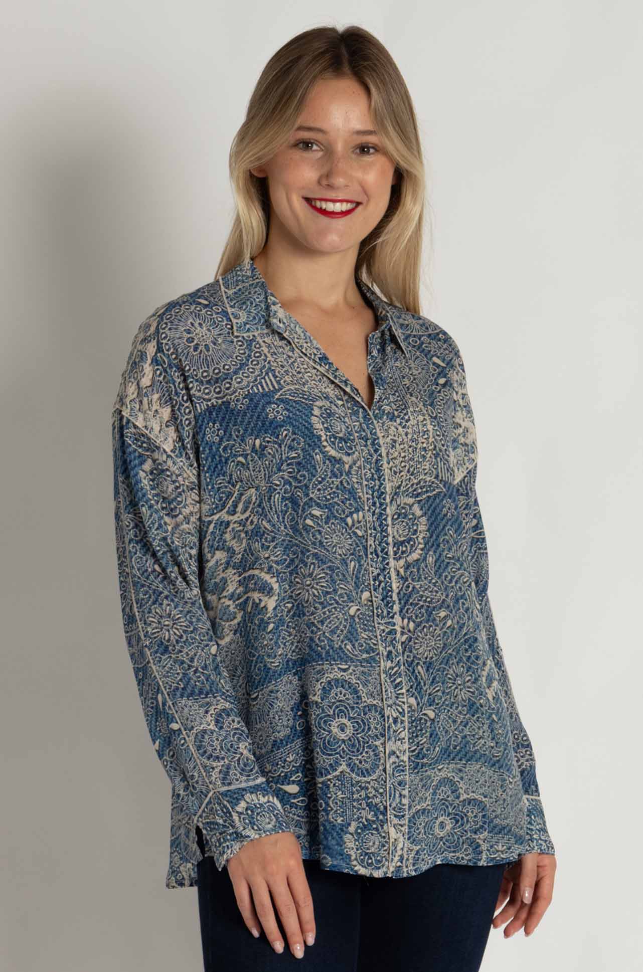 Johnny Was - Martijn Shirt in Denim Embroidery