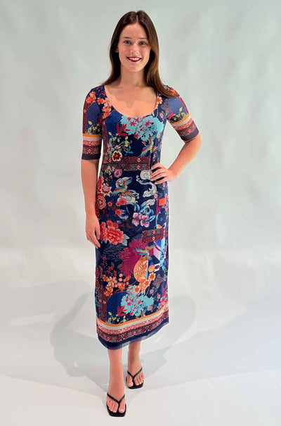 Johnny Was - Maya Mesh Midi Dress in Dreamer Blue