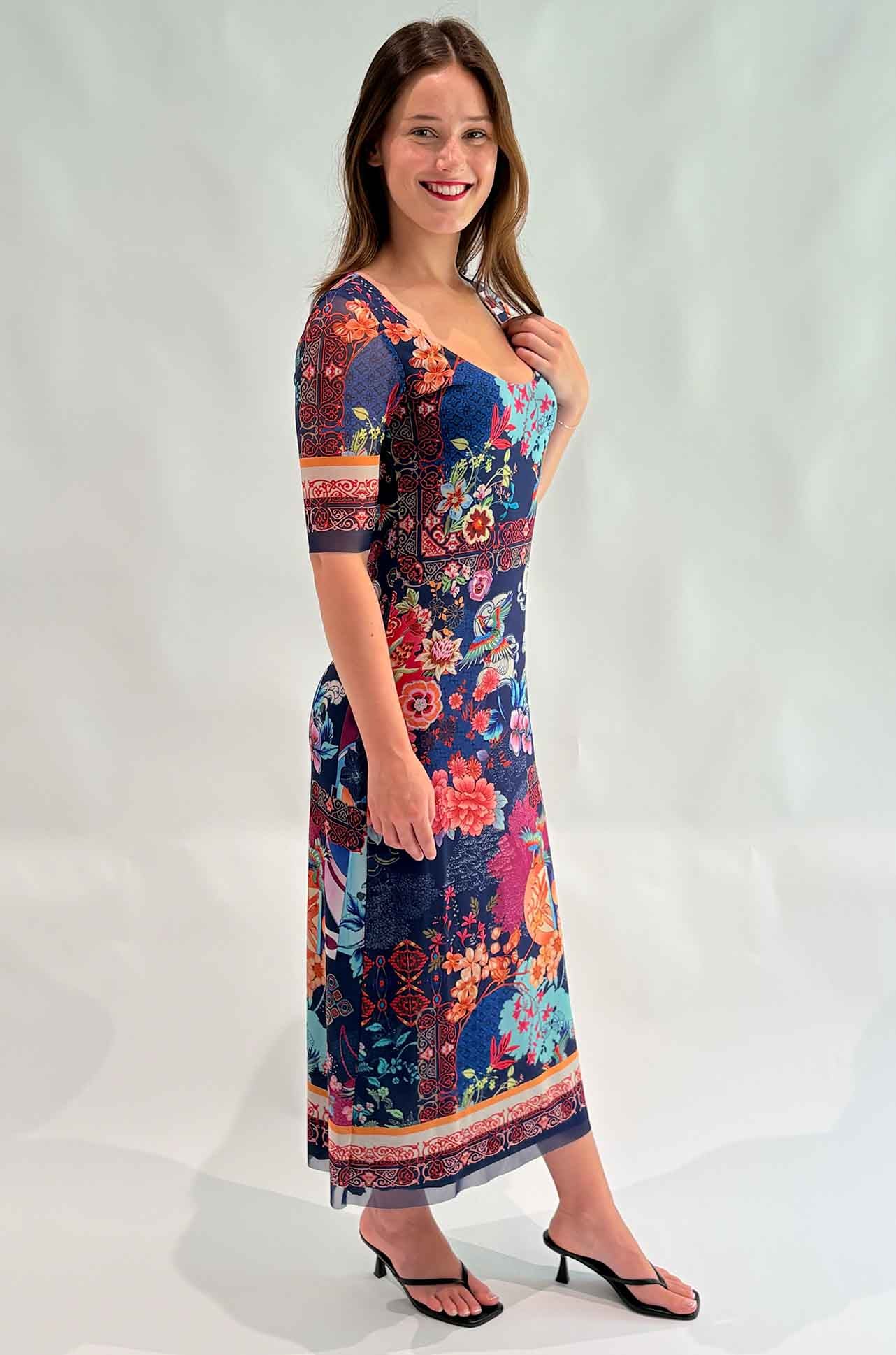 Johnny Was - Maya Mesh Midi Dress in Dreamer Blue