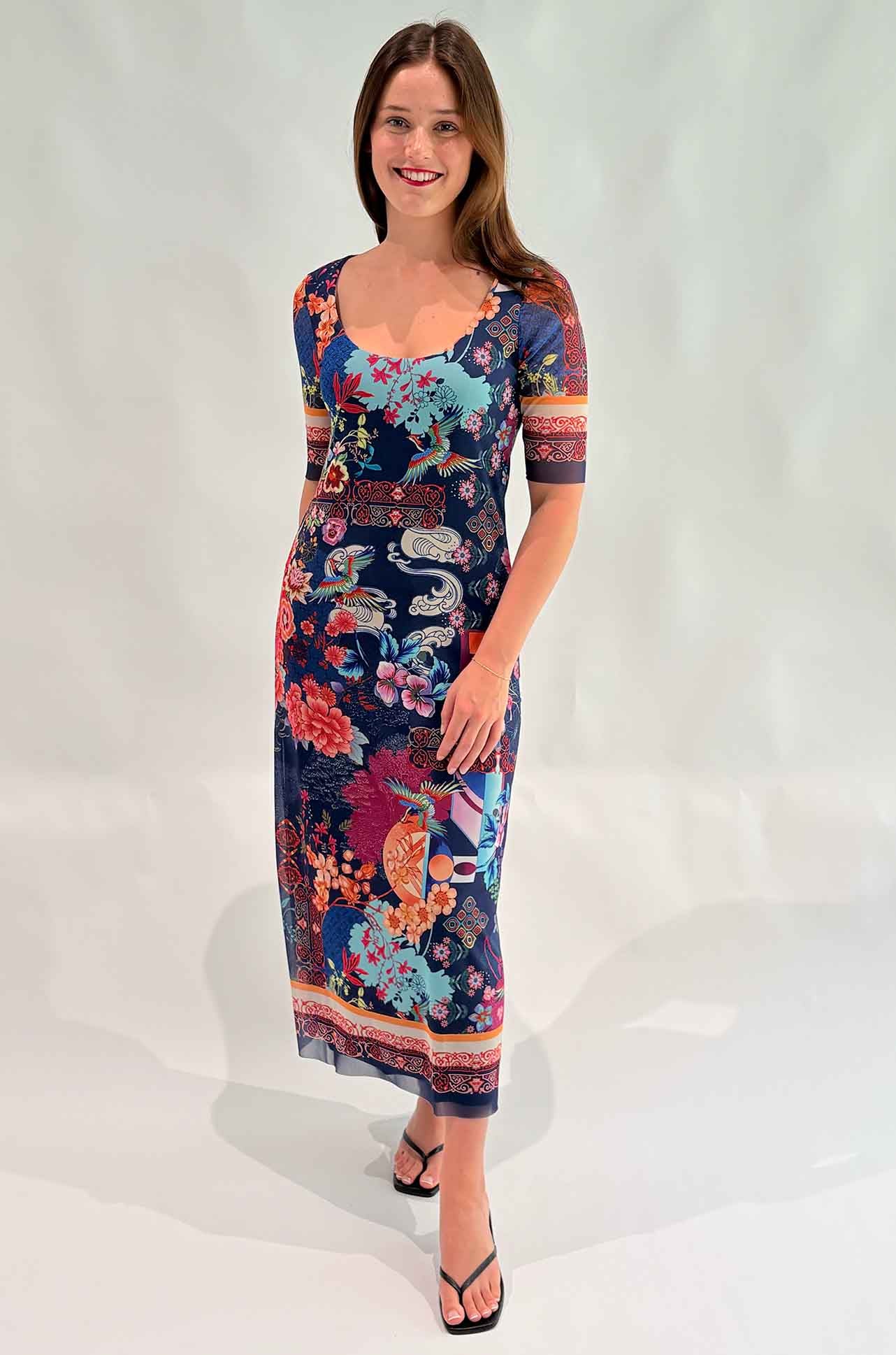Johnny Was - Maya Mesh Midi Dress in Dreamer Blue
