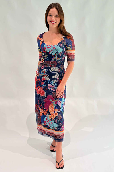 Johnny Was - Maya Mesh Midi Dress in Dreamer Blue