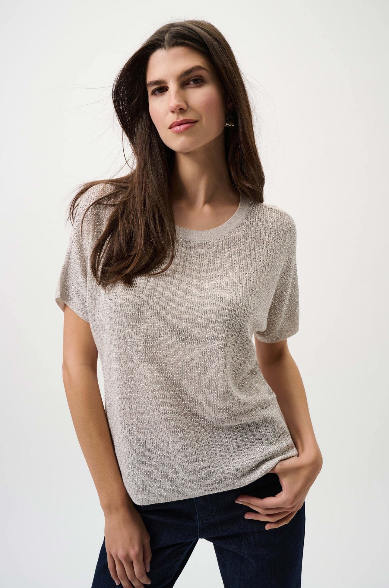 Joseph Ribkoff - Metallic Knitted Tshirt with Rhinestones