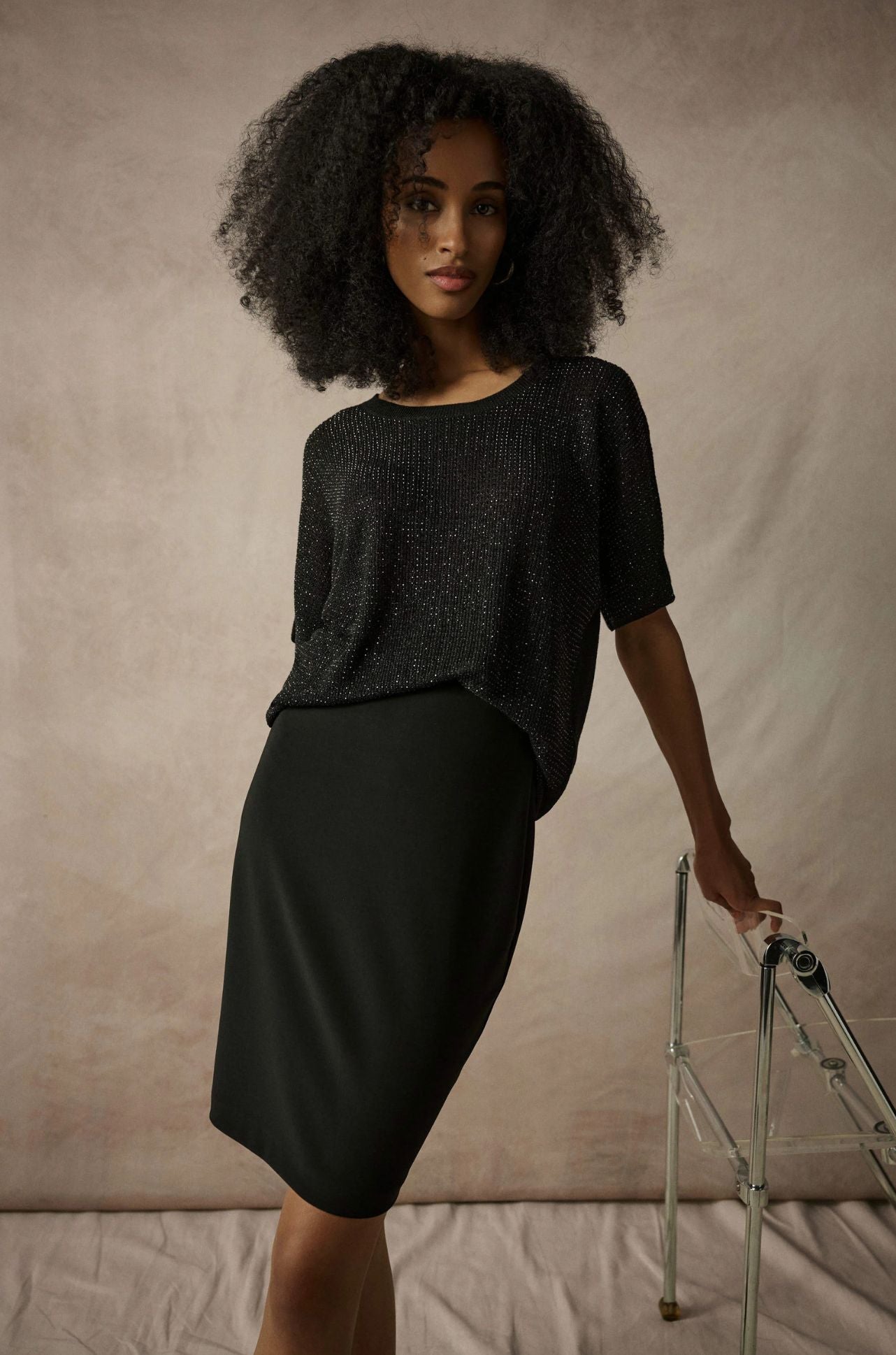 Joseph Ribkoff - Metallic Knitted Tshirt with Rhinestones