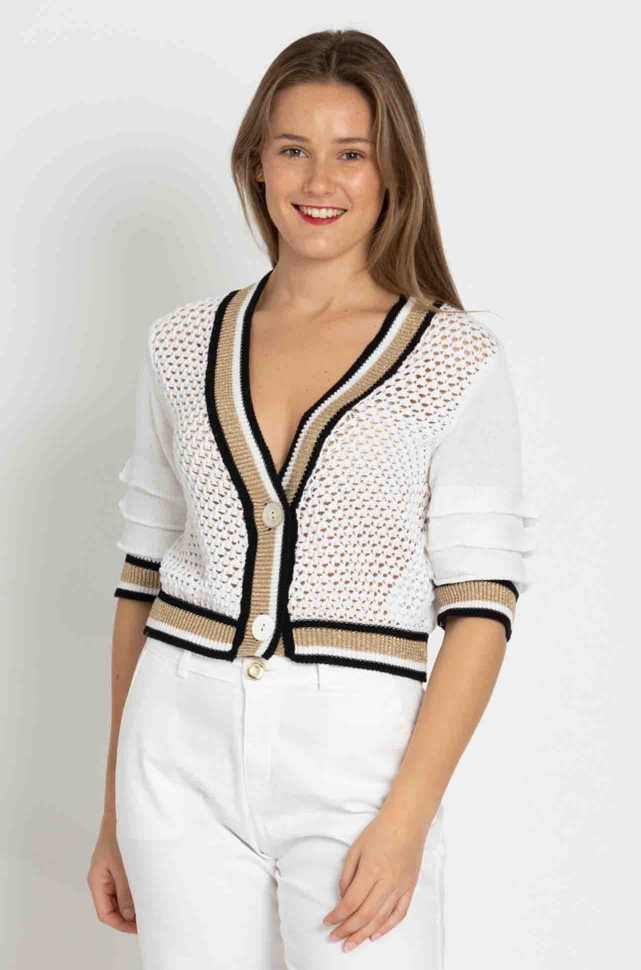 Elisa Cavaletti - Metallic Trim Knit Cardi