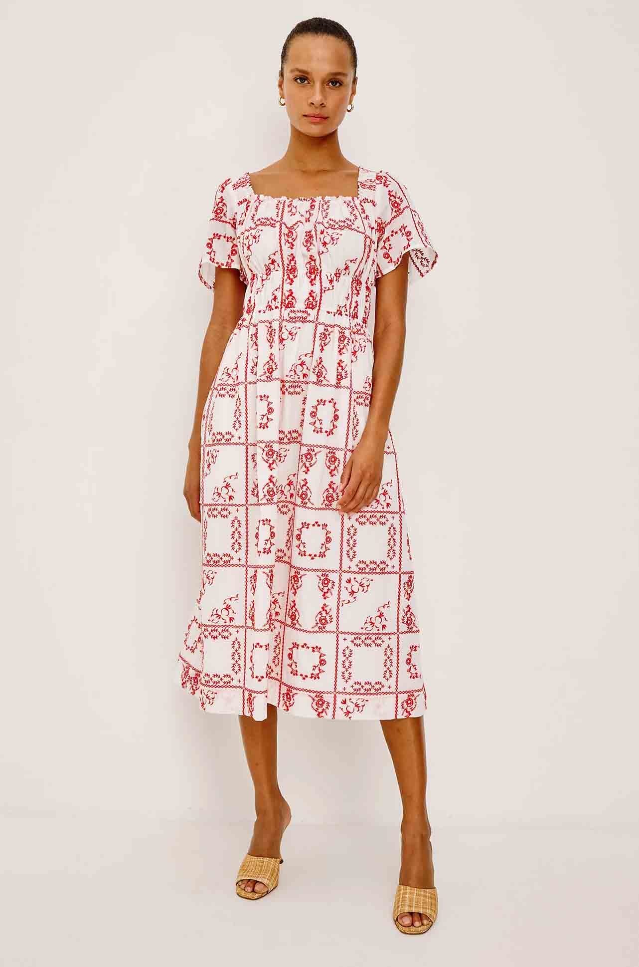 Rails - Nanette Midi Dress in Ivory Red Handkerchief