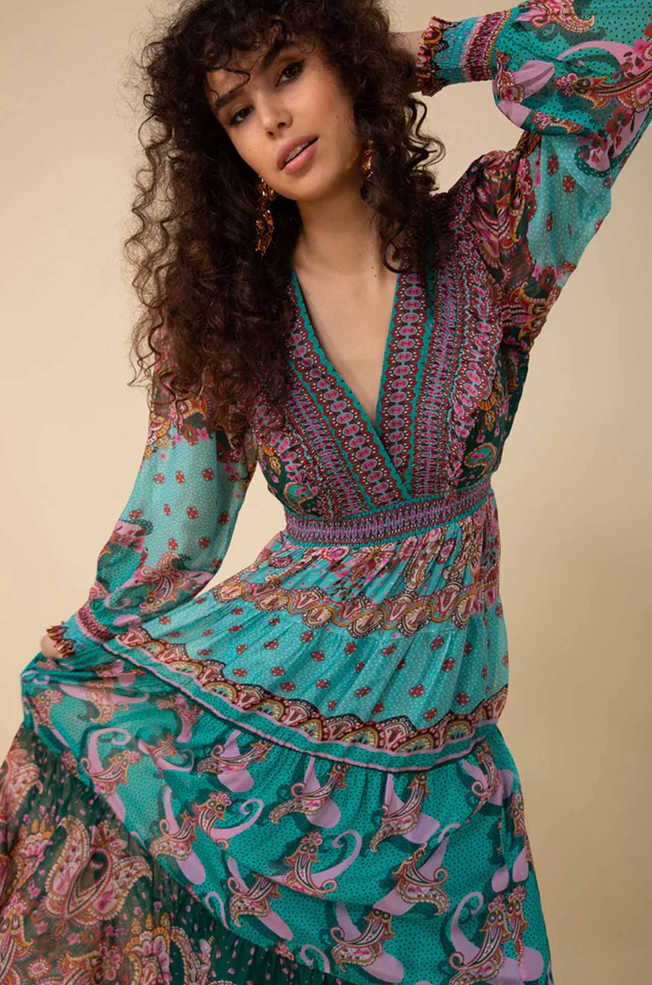 Hale Bob - Nylah L/S V Neck Maxi Dress
