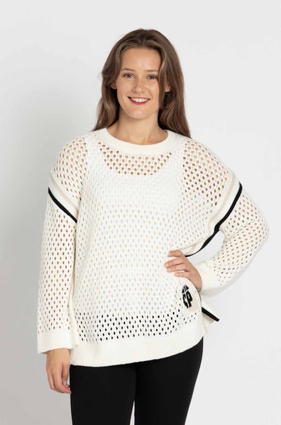 Marc Cain - Open Weave Cotton Knit Sweater with Crewneck