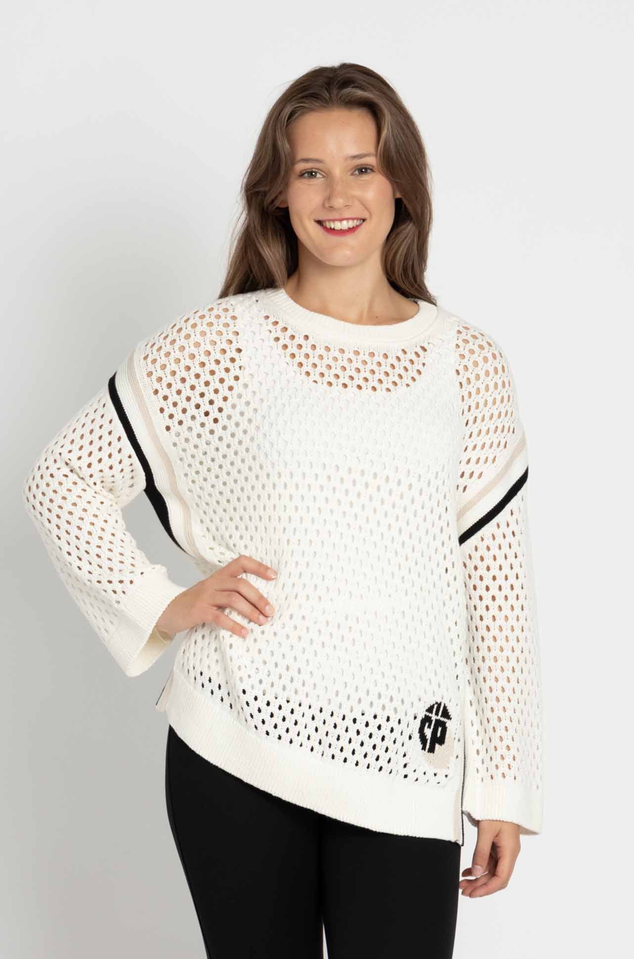 Marc Cain - Open Weave Cotton Knit Sweater with Crewneck