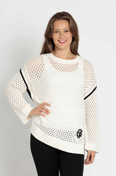 Marc Cain - Open Weave Cotton Knit Sweater with Crewneck