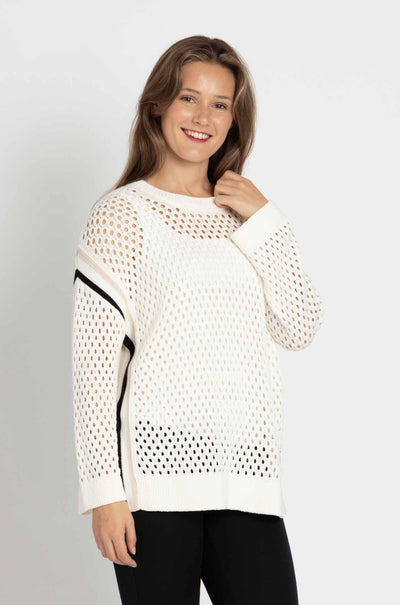 Marc Cain - Open Weave Cotton Knit Sweater with Crewneck