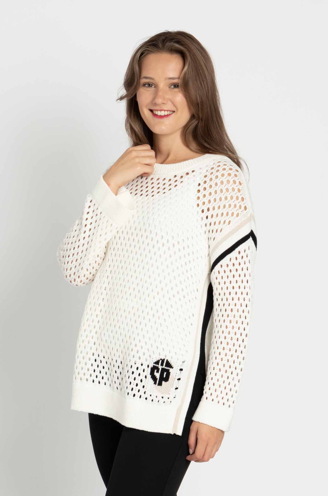 Marc Cain - Open Weave Cotton Knit Sweater with Crewneck