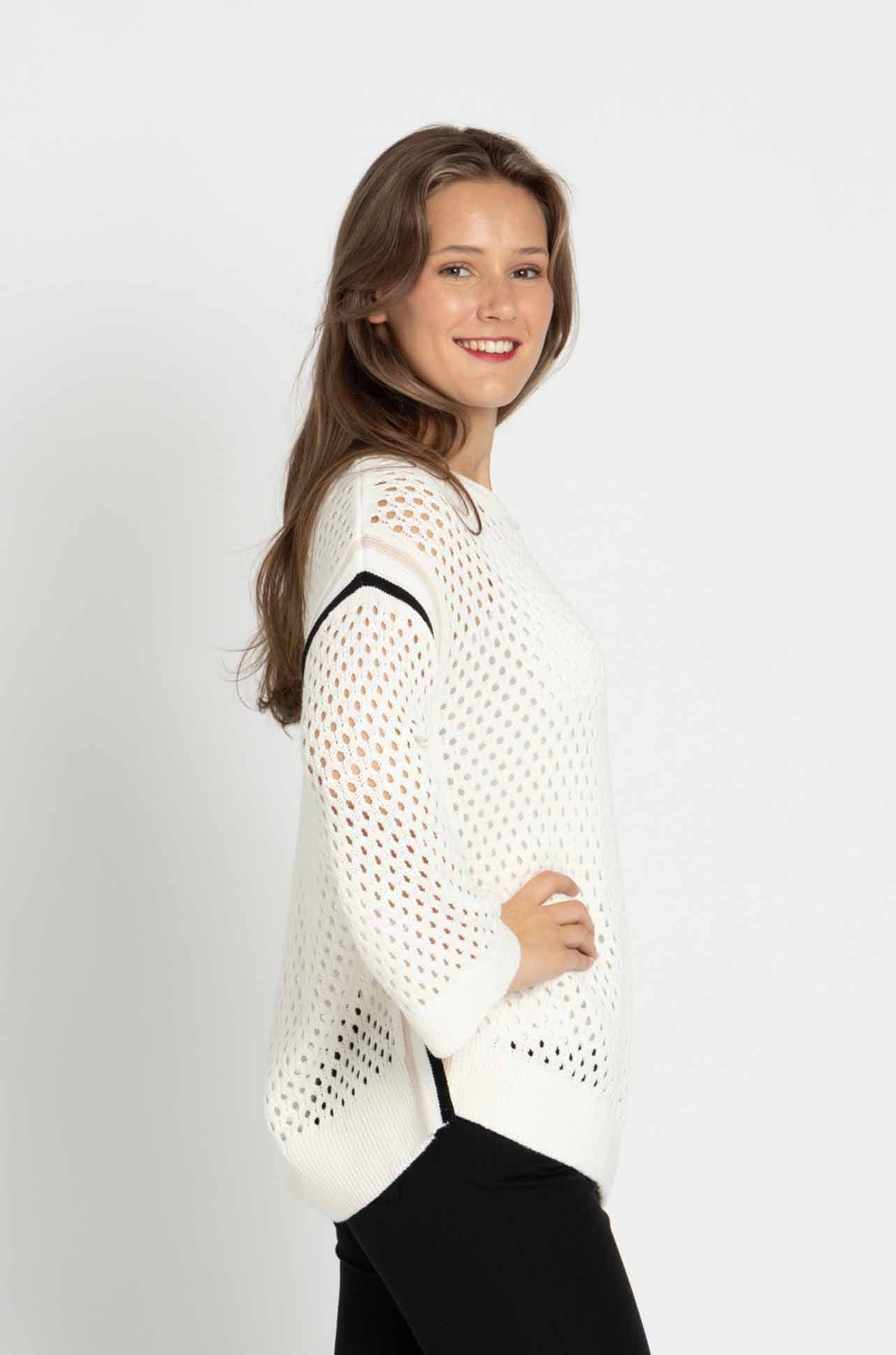 Marc Cain - Open Weave Cotton Knit Sweater with Crewneck