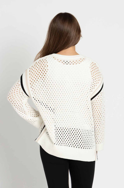 Marc Cain - Open Weave Cotton Knit Sweater with Crewneck