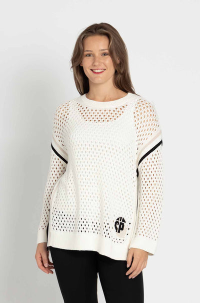 Marc Cain - Open Weave Cotton Knit Sweater with Crewneck