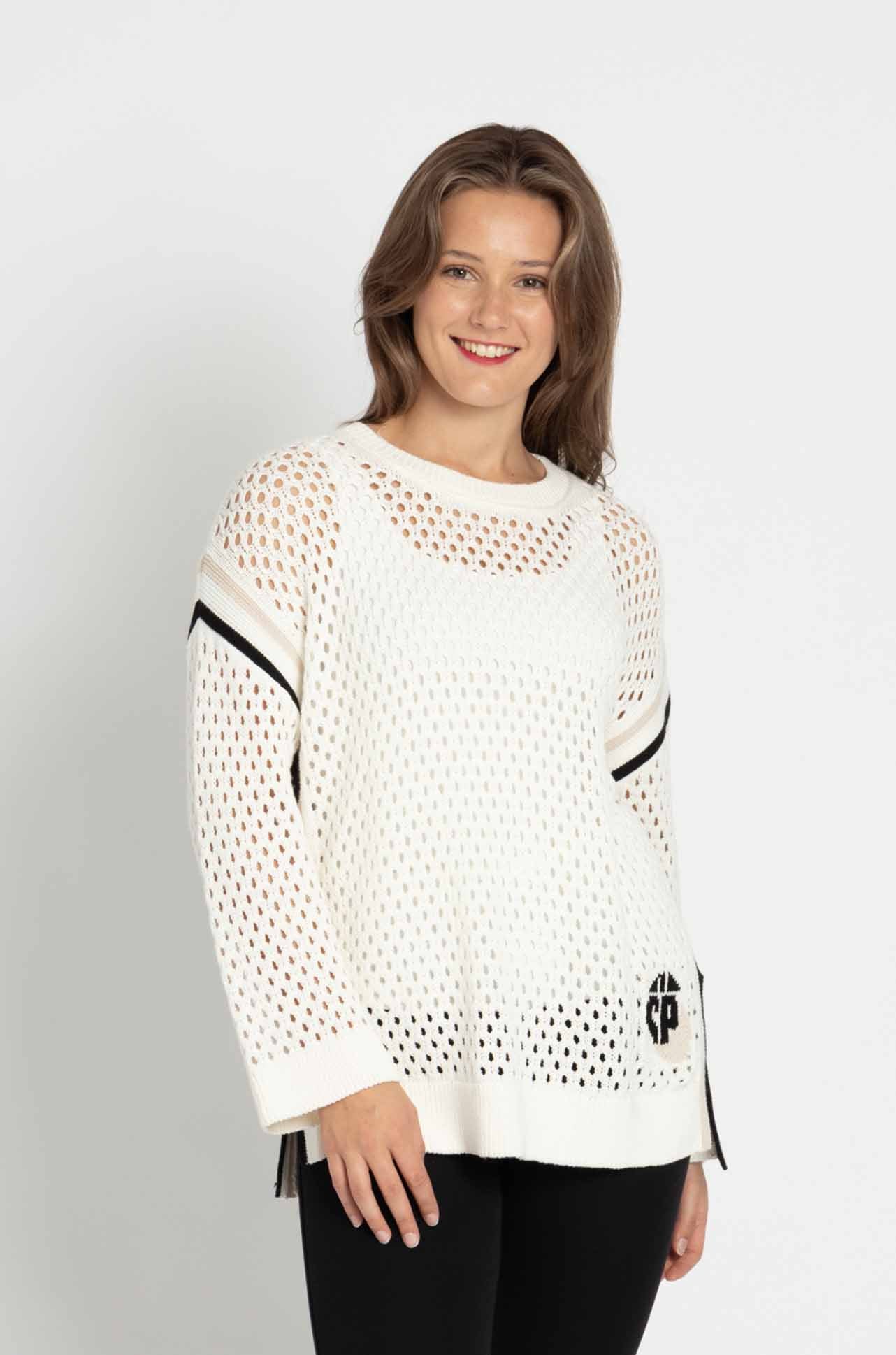 Marc Cain - Open Weave Cotton Knit Sweater with Crewneck