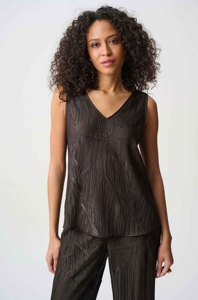 Joseph Ribkoff - Pleated Satin Flared V-Neck Top