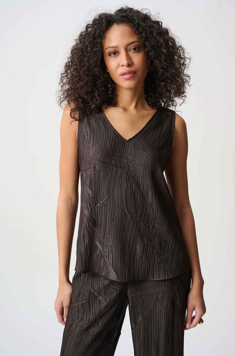 Joseph Ribkoff - Pleated Satin Flared V-Neck Top