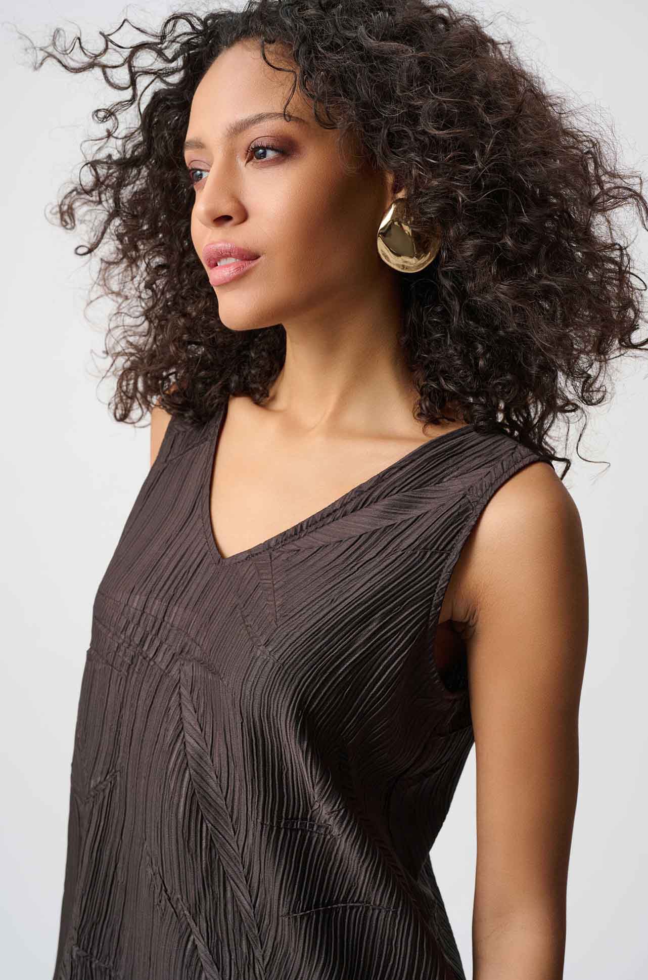 Joseph Ribkoff - Pleated Satin Flared V-Neck Top