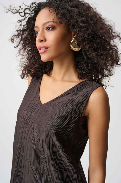 Joseph Ribkoff - Pleated Satin Flared V-Neck Top