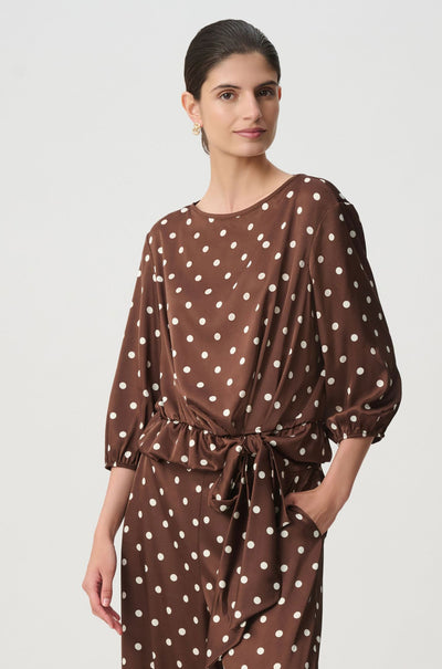 Joseph Ribkoff - Recycled Satin Dot Print Hip Tie Top