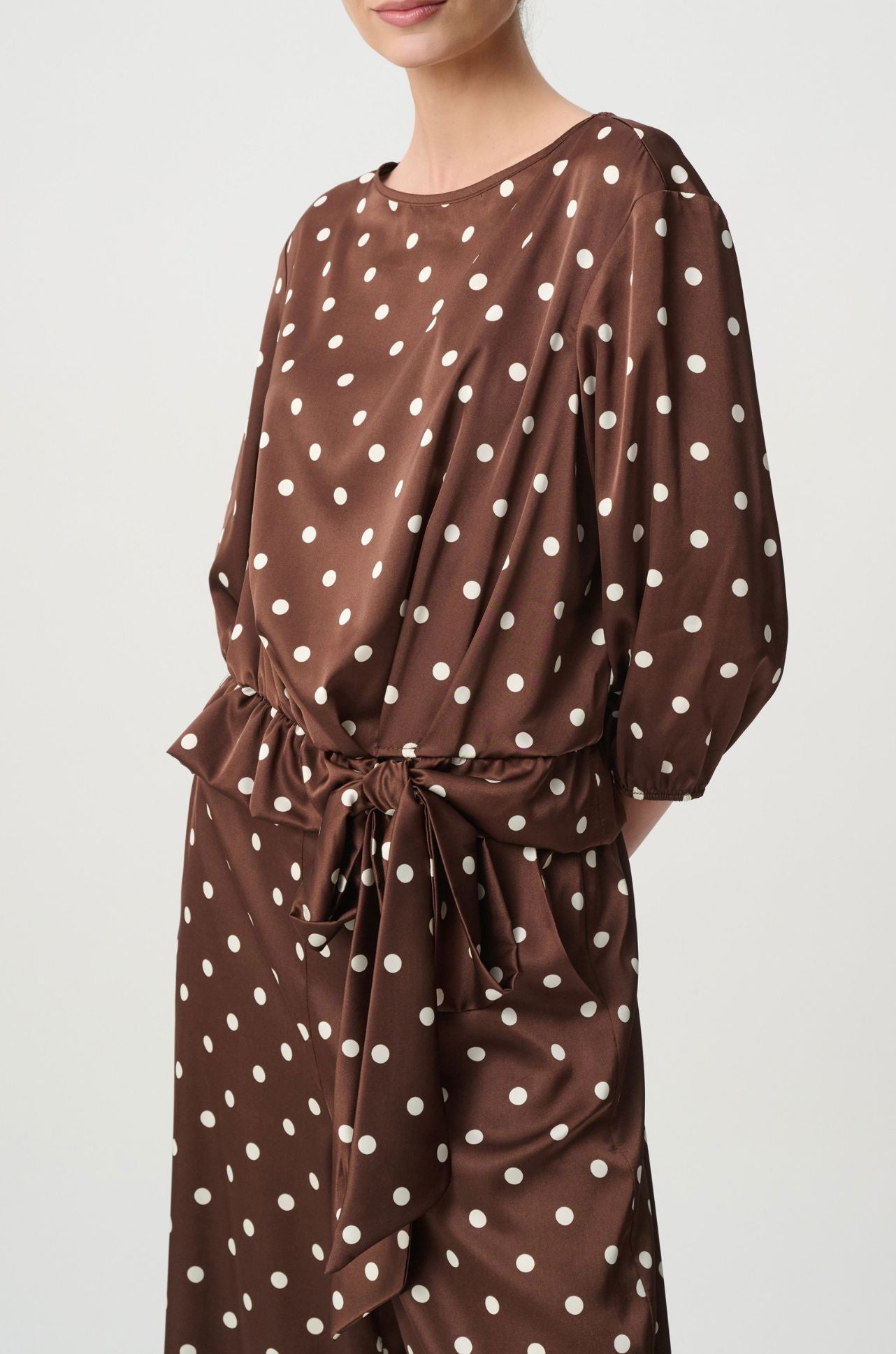 Joseph Ribkoff - Recycled Satin Dot Print Hip Tie Top
