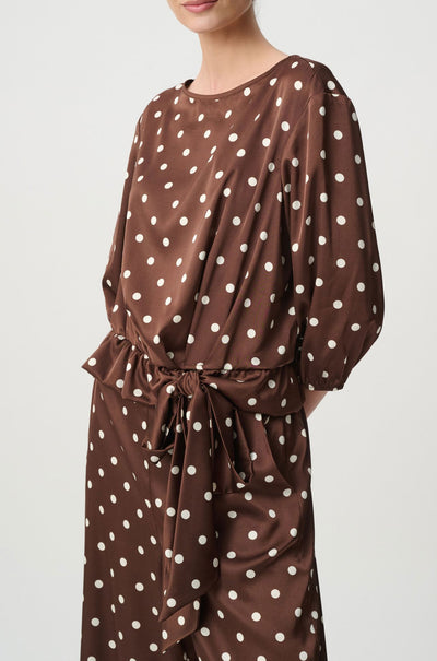 Joseph Ribkoff - Recycled Satin Dot Print Hip Tie Top