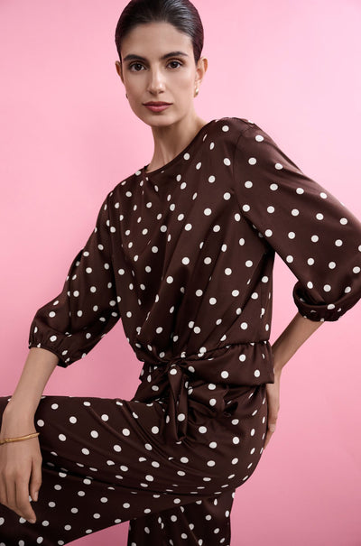 Joseph Ribkoff - Recycled Satin Dot Print Hip Tie Top