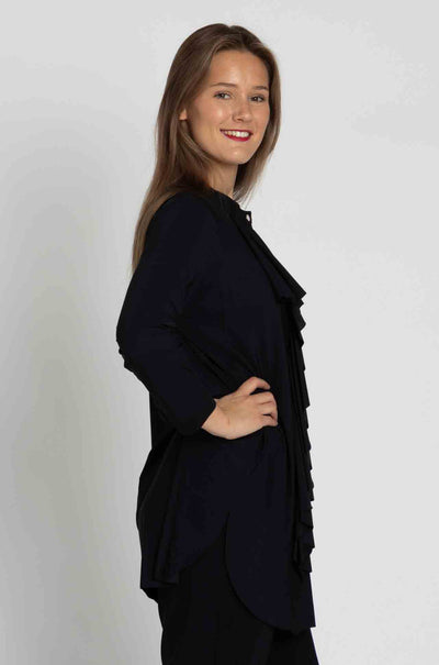 Paula Ryan - Ruffle Front 3/4 Sleeve Overshirt in Black