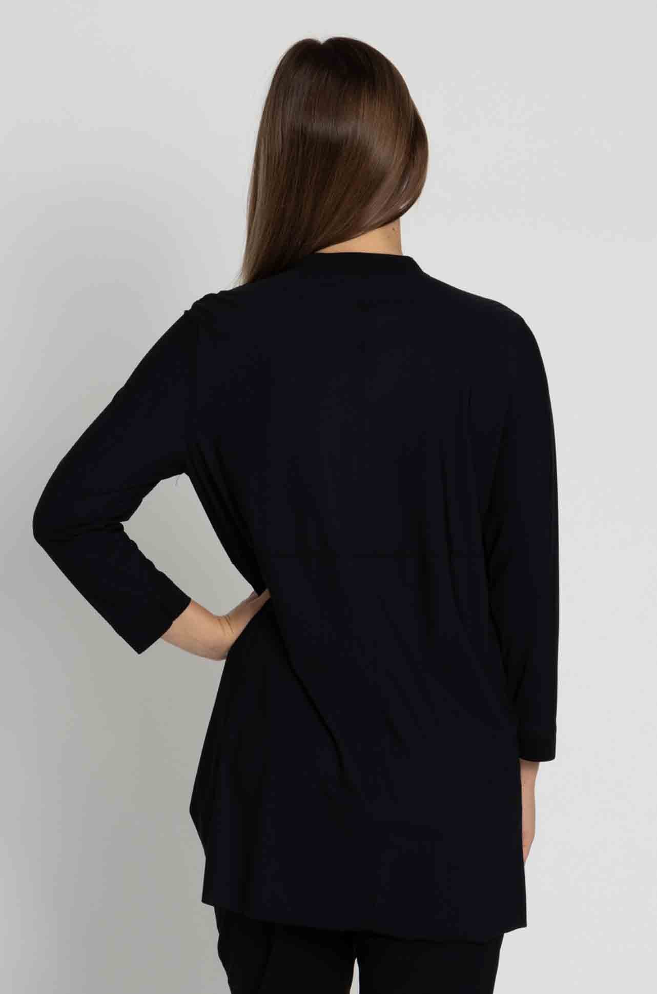 Paula Ryan - Ruffle Front 3/4 Sleeve Overshirt in Black