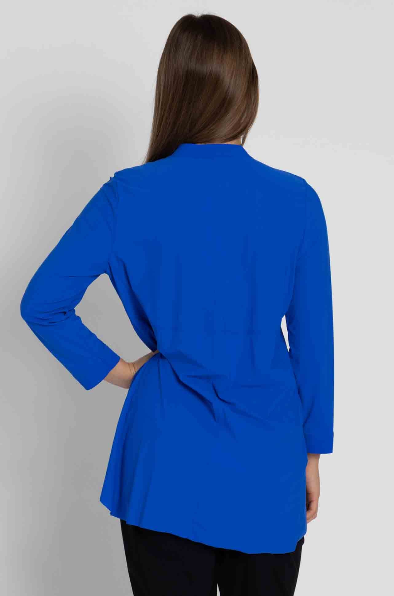 Paula Ryan - Ruffle Front 3/4 Sleeve Overshirt in Greek Blue