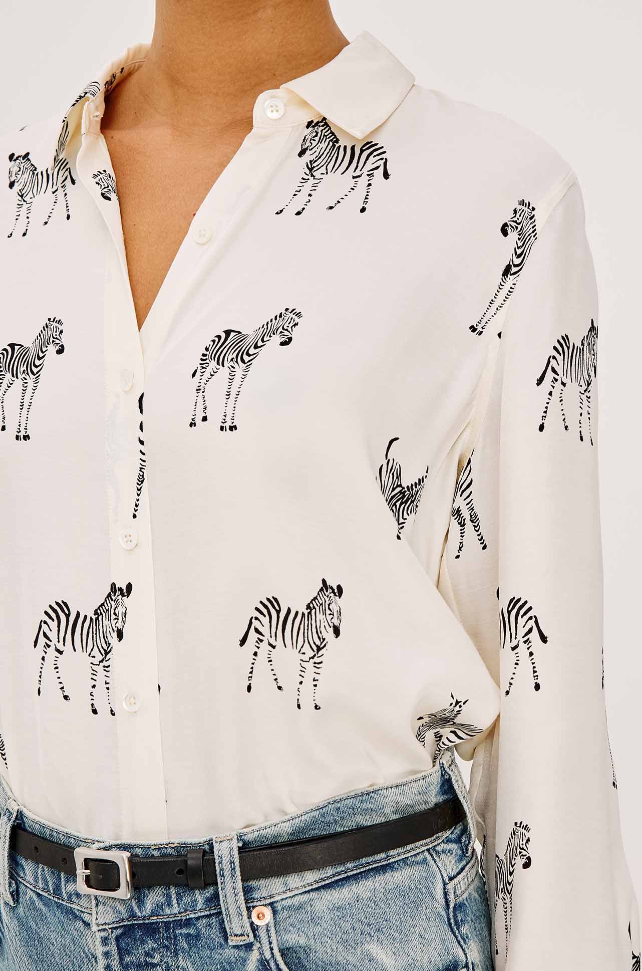 Rails - Saige LS Button Down in Ivory Zebra