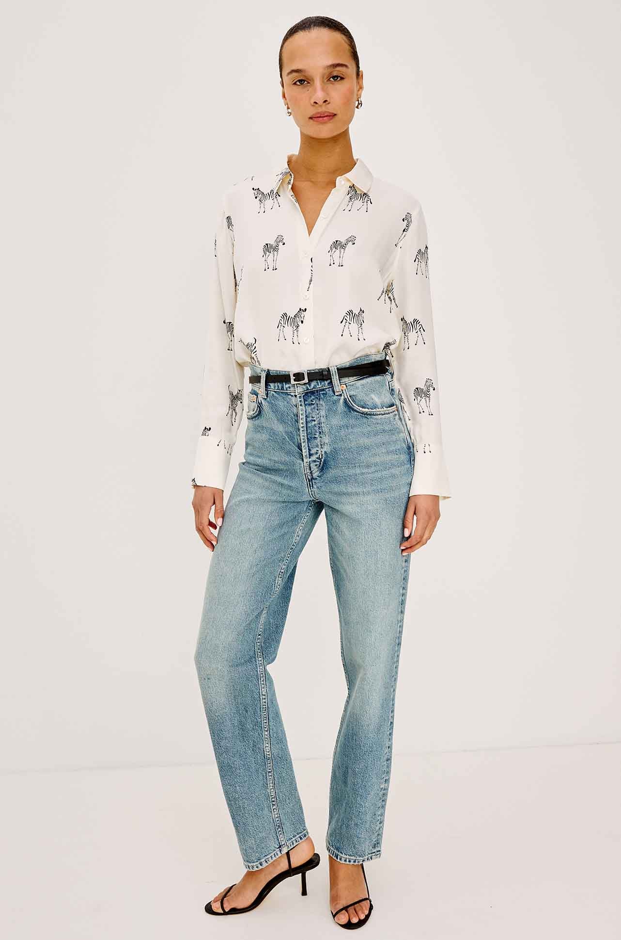 Rails - Saige LS Button Down in Ivory Zebra