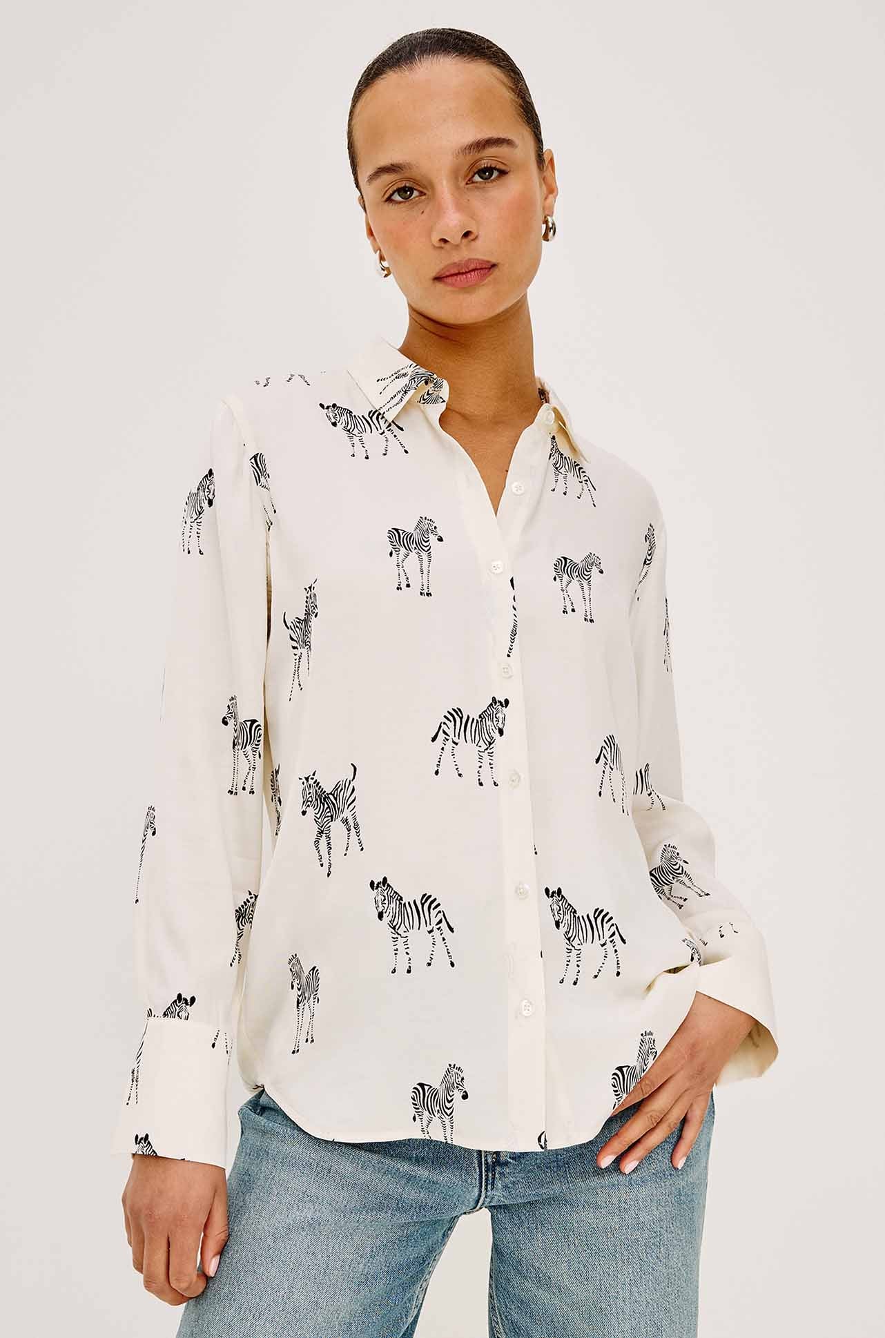 Rails - Saige LS Button Down in Ivory Zebra