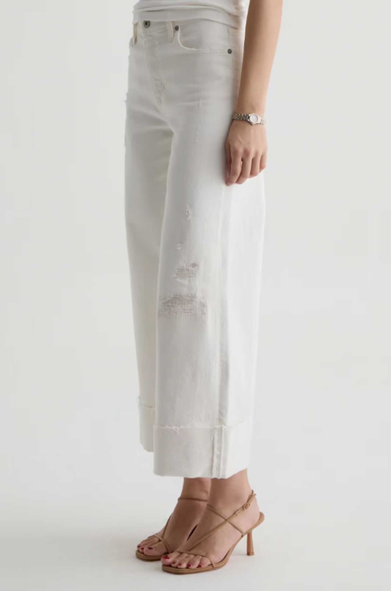 AG Jeans - Saige Wide Leg Crop Jean in Powder Mended