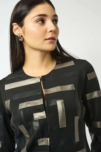 Joseph Ribkoff - Scuba and Leatherette Collarless Jacket