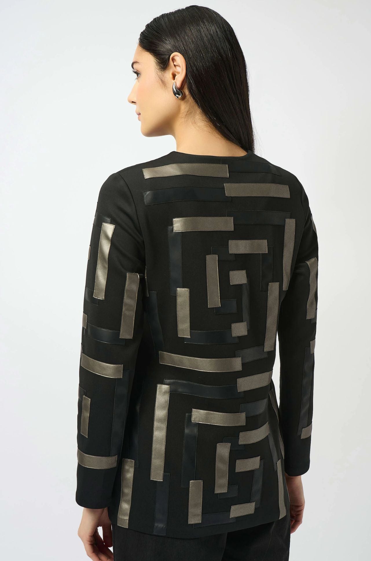 Joseph Ribkoff - Scuba and Leatherette Collarless Jacket