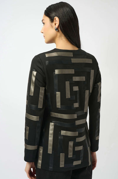 Joseph Ribkoff - Scuba and Leatherette Collarless Jacket
