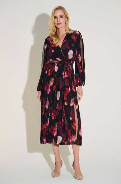 Joseph Ribkoff - Signature Pleated Chiffon Floral Fit and Flare Dress