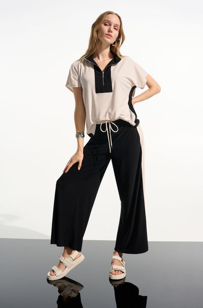 Joseph Ribkoff - Silky Knit Color Block Straight Top with Zipped Collar