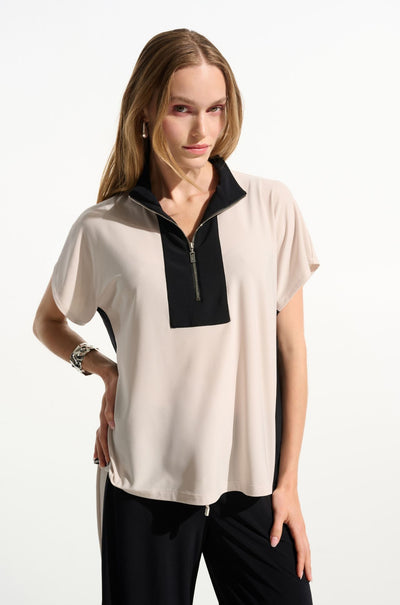 Joseph Ribkoff - Silky Knit Color Block Straight Top with Zipped Collar